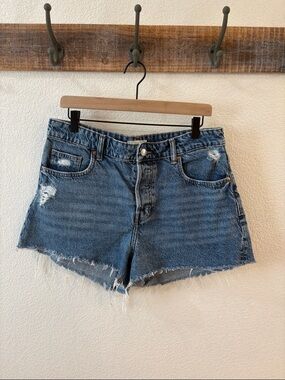 H&M Classic High-Rise Distressed Denim Shorts - Blue